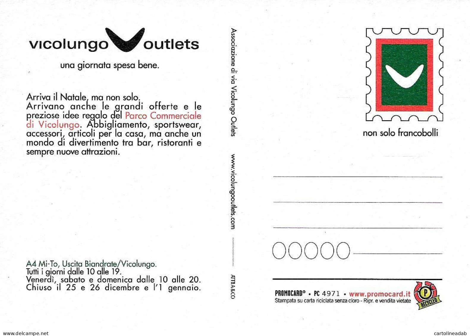 [MD9523] CPM - VICOLUNGO OUTLETS UNA GIORNATA SPESA BENE - PROMOCARD 4971 - PERFETTA - Non Viaggiata - Advertising