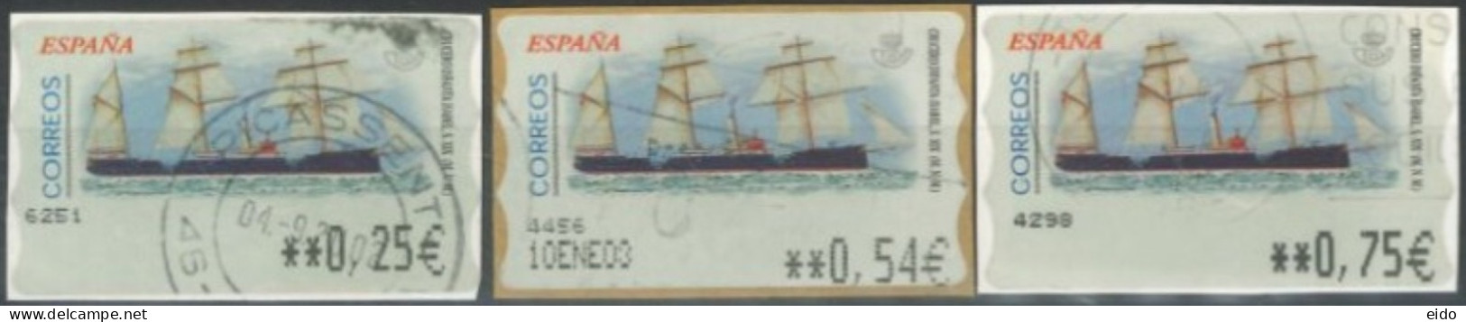 SPAIN- 2002, VANTIGE BOATS STAMPS LABELS SET OF 3, DIFFERENT VALUES, USED. - Oblitérés