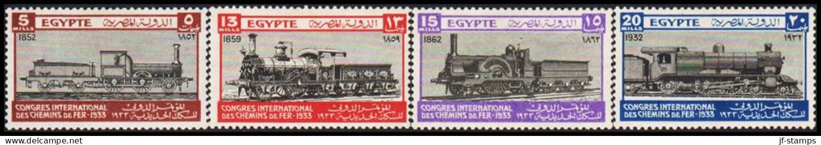 1933. EGYPT. CONGRES INTERNATIONAL DES CHEMINS DE FER. Locomotives In Complete Set. Hinge... (Michel 160-163) - JF545274 - Nuevos