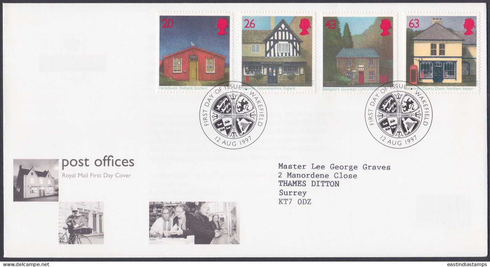 GB Great Britain 1997 FDC Post Office, Postal Service, Post Offices, Pictorial Postmark, First Day Cover - Brieven En Documenten