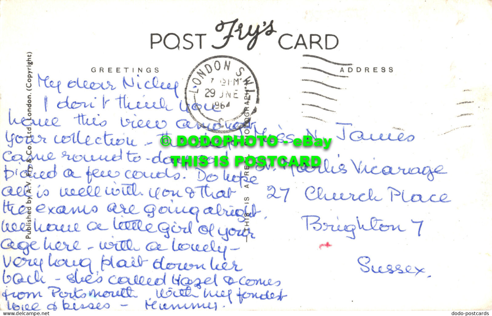 R516092 London. Trafalgar Square. Nelson Column. A. V. Fry. RP. 1964 - Otros & Sin Clasificación