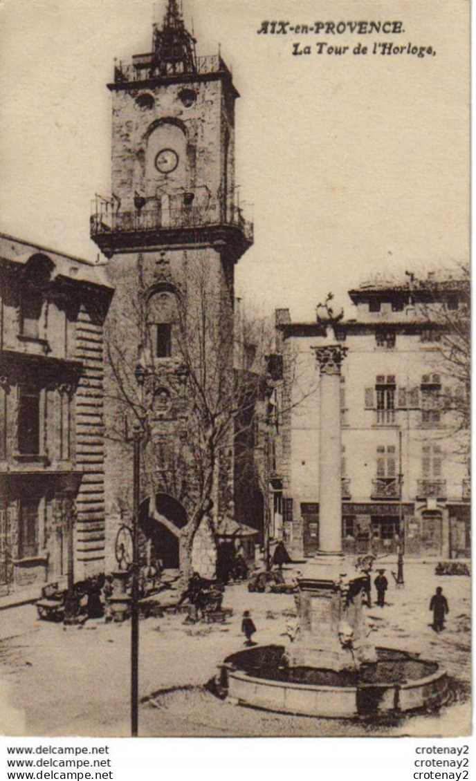 13 AIX EN PROVENCE La Tour De L'Horloge Animée Fontaine Attelages Chevaux Epicerie Du Centre VOIR DOS - Aix En Provence