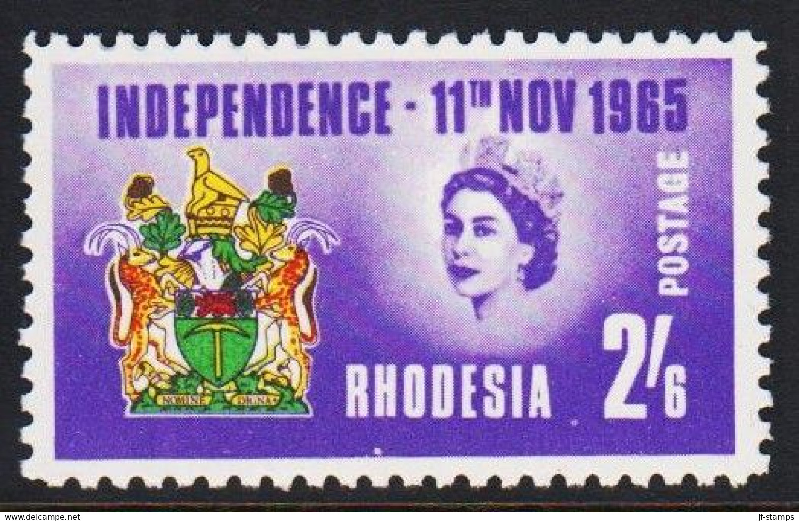 1965. RHODESIA. INDEPENDENCE. 2/6 Sh. Elizabeth, Never Hinged.  (Michel 8) - JF545277 - Rhodesië (1964-1980)