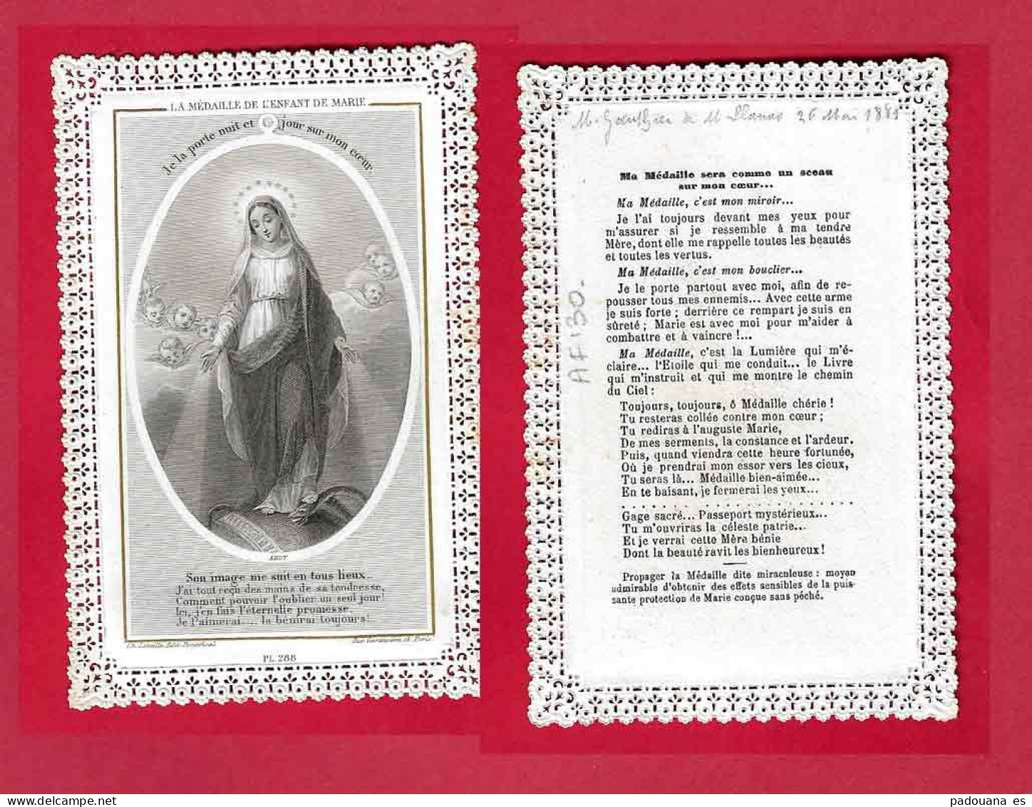 AF130 CANIVET IMAGES PIEUSES IMAGES RELIGIEUSES MEDAILLE DE L'ENFANT DE MARIE CH LETAILLE PL.288 EN 1881 - Images Religieuses