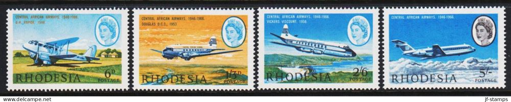 1966. RHODESIA. CENTRAL AFRICAN AIRWAYS. Complete Set With 4 Stamps Never Hinged.  (Michel 42-45) - JF545283 - Rhodésie (1964-1980)