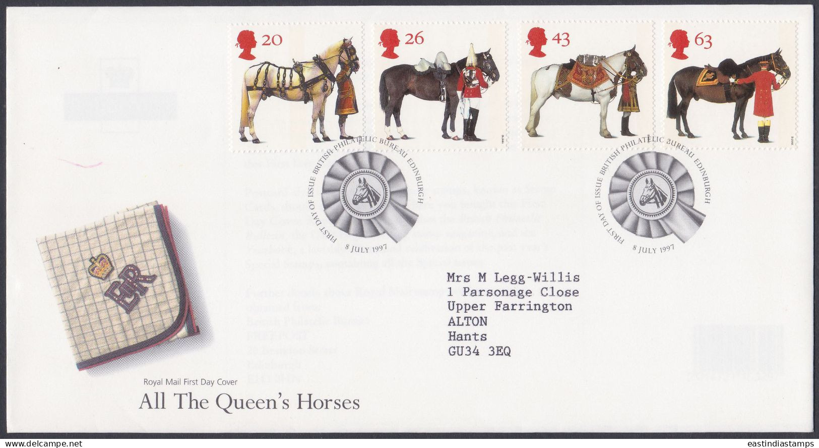 GB Great Britain 1997 FDC Queen's Horses, Horse, Royal, Royalty, Pictorial Postmark, First Day Cover - Covers & Documents