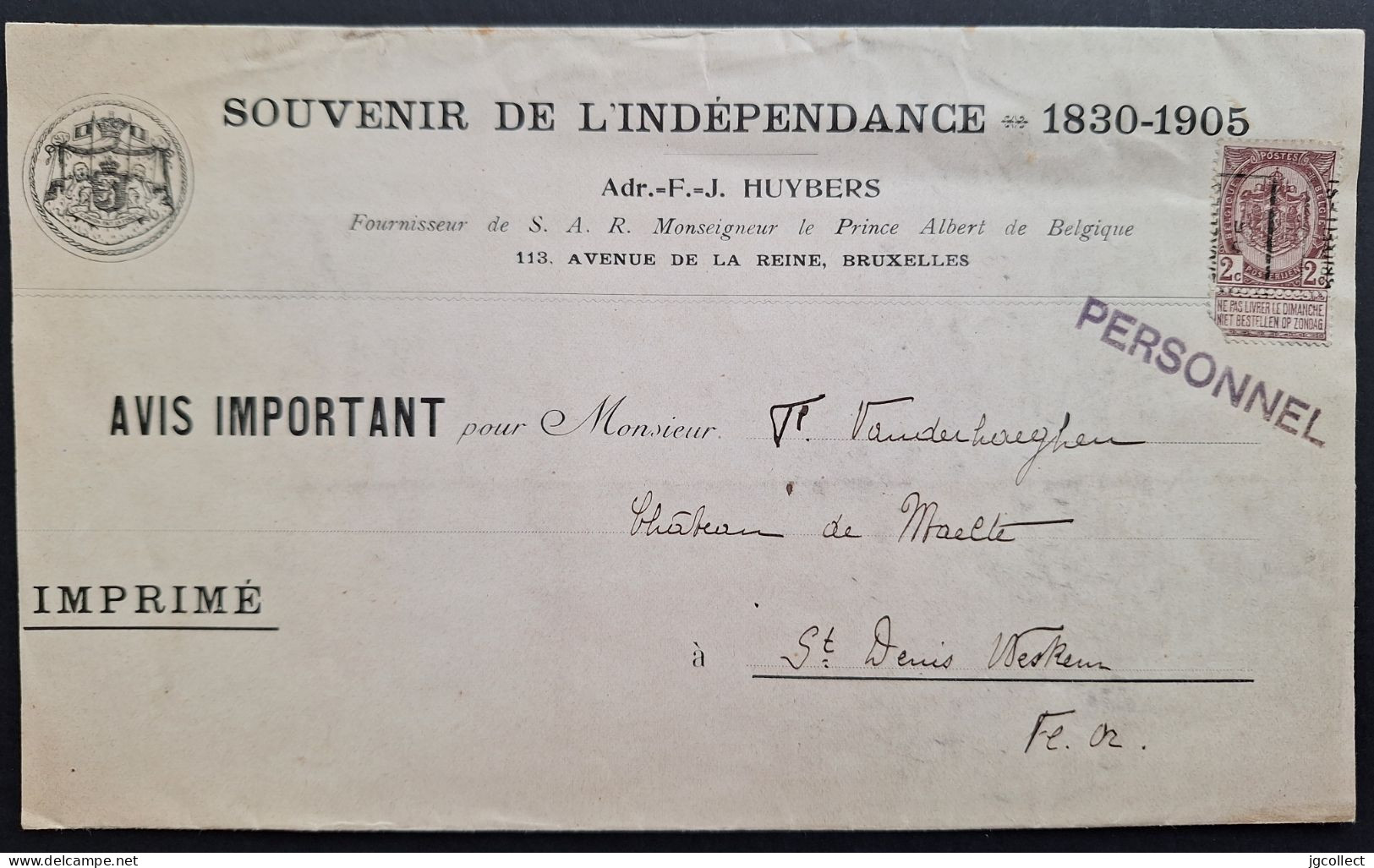 Preo (55) "Bruxelles 05" 709 B Op Wikkel "Souvenier De L'Indépendance 1830-1905" - Roller Precancels 1900-09