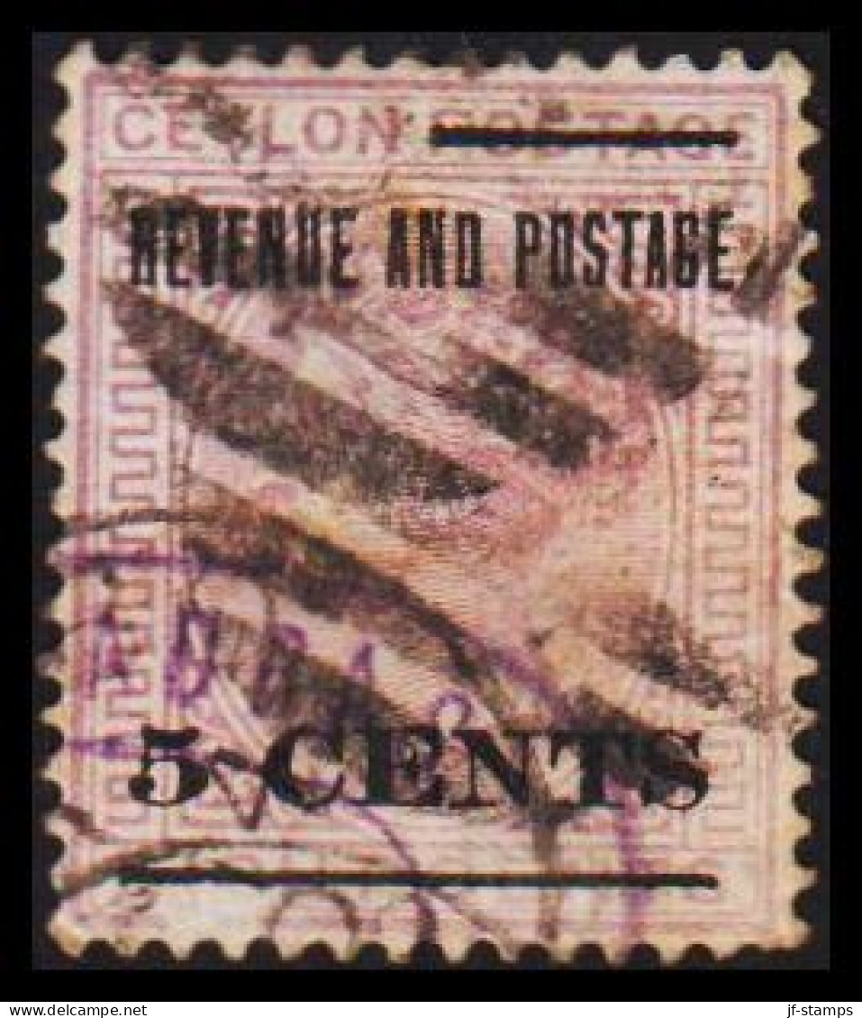 1885-1887. CEYLON. Victoria. REVENUE AND POSTAGE FIVE CENTS On EIGHT CENTS. Interesting Cancel... (MICHEL 88) - JF545310 - Ceylan (...-1947)