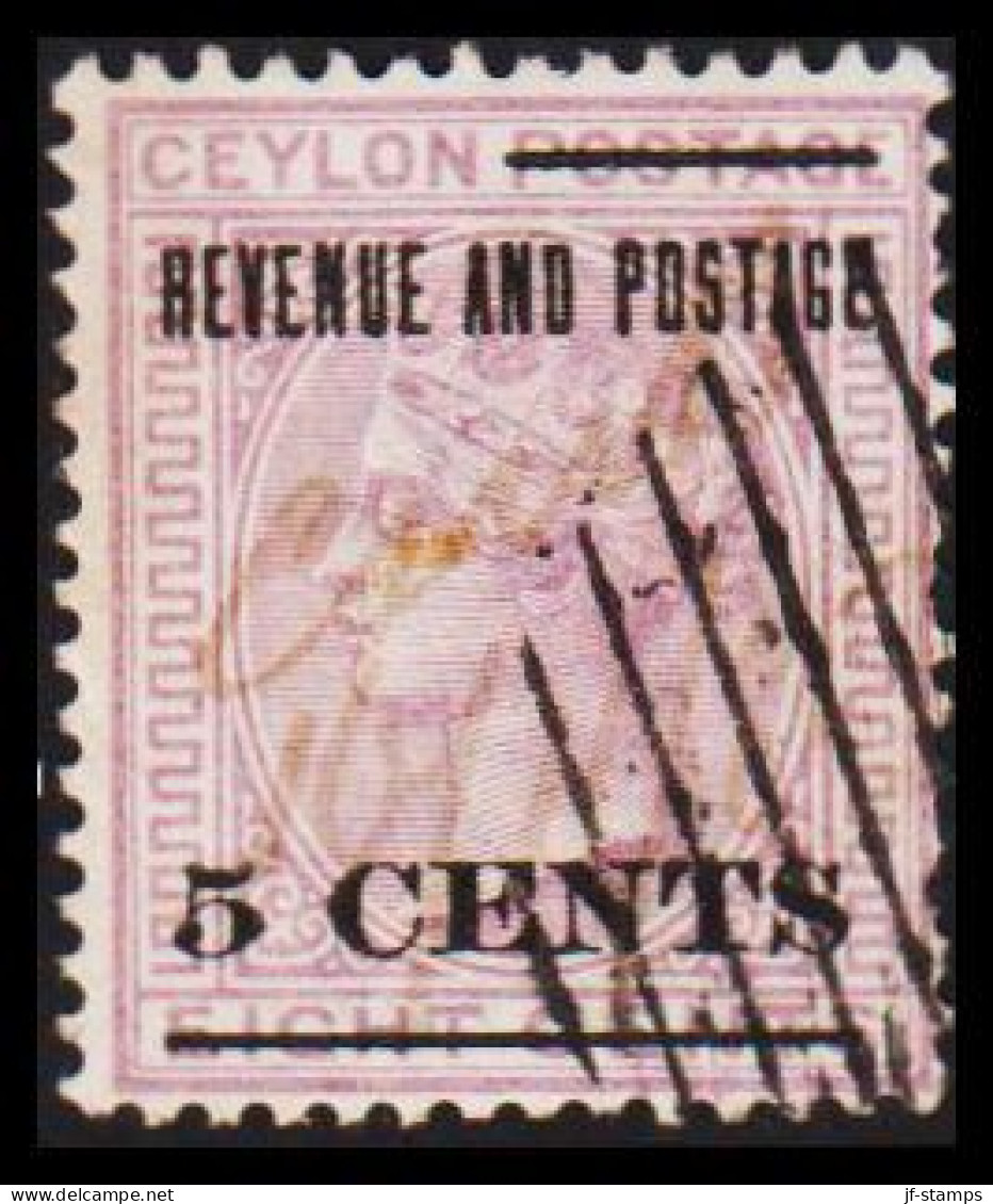 1885-1887. CEYLON. Victoria. REVENUE AND POSTAGE FIVE CENTS On EIGHT CENTS. Interesting Cancel... (MICHEL 88) - JF545311 - Ceylon (...-1947)