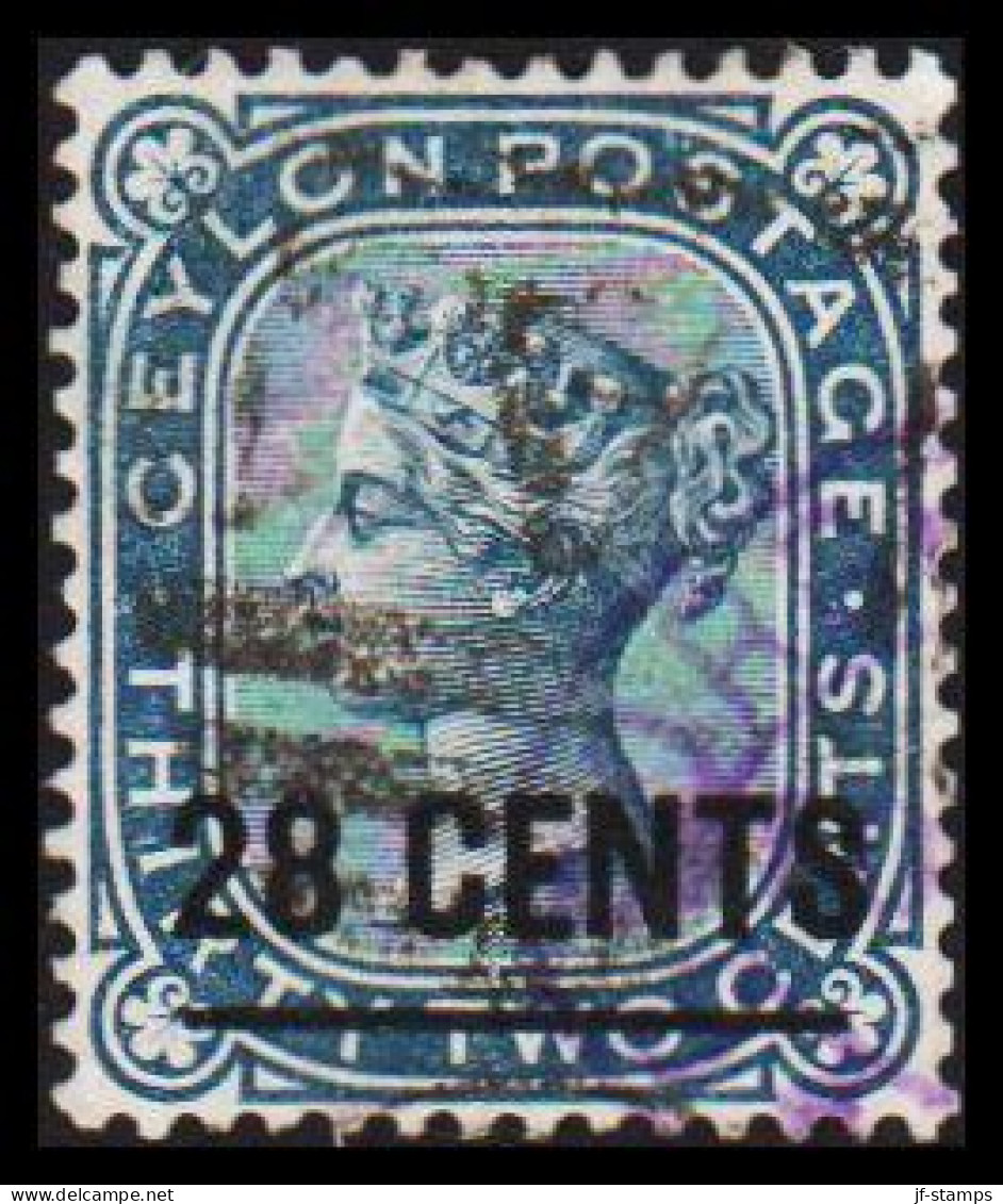 1885-1887. CEYLON. Victoria. 28 CENTS On THIRTY TWO CENTS. Interesting Cancel.  (MICHEL 91) - JF545312 - Ceylan (...-1947)