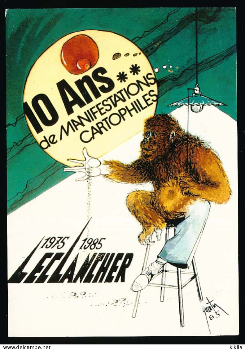 CPSM/CPM 10.5 X 15  Illustrateur E. QUENTIN (4) 1985 10 Ans De Manifestations Cartophiles Leclancher 1975-1985 Singe - Quentin