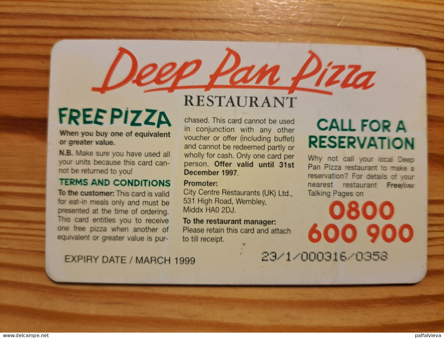 Phonecard United Kingdom - Deep Pan Pizza - BT Général