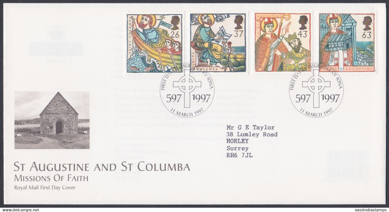 GB Great Britain 1997 FDC St Augustine, St Columba, Christian Monastry, Christianity Pictorial Postmark, First Day Cover - Covers & Documents