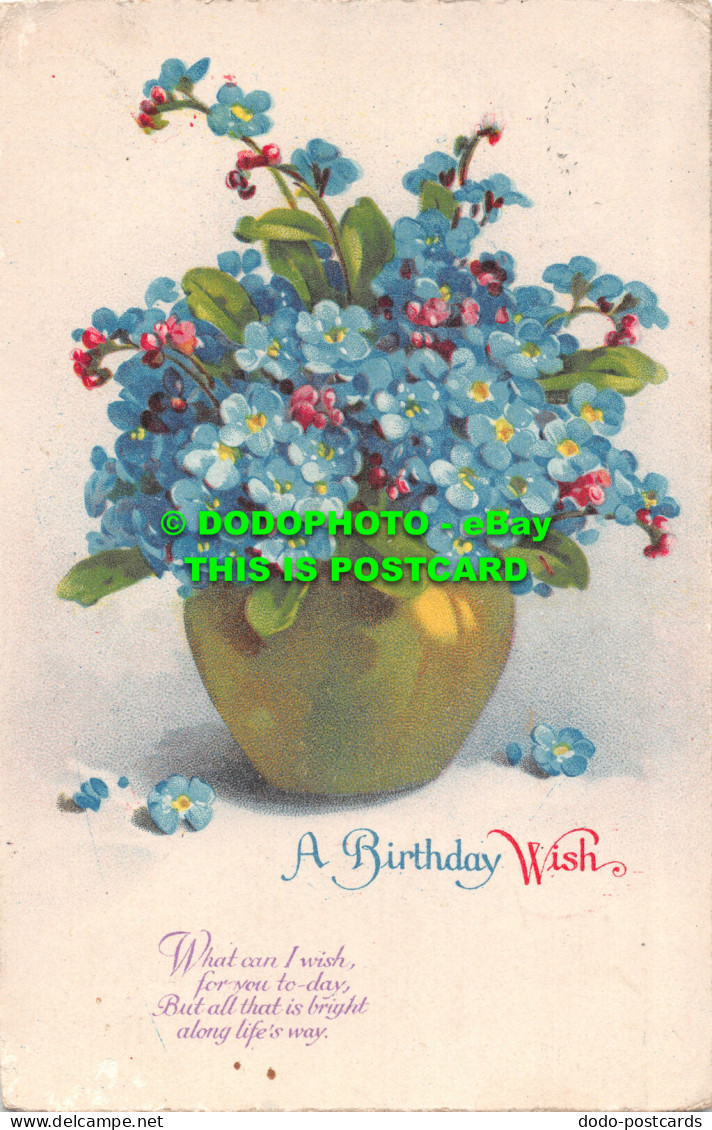 R516381 A Birthday Wish. Blue Flowers In Vase. Postcard - Welt