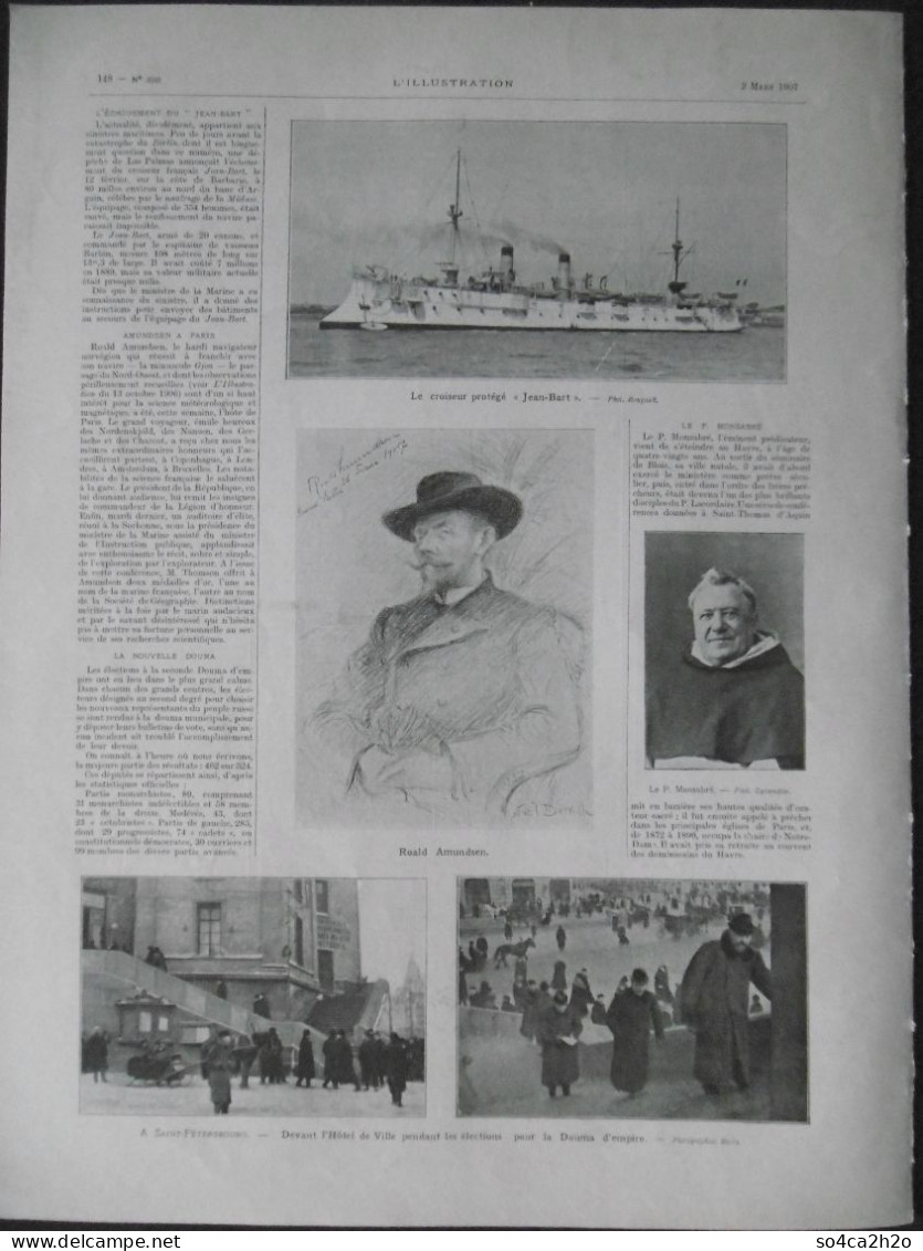 L'ILLUSTRATION N°3340 2/03/1907 Mme Sarah Bernhardt Au Conservatoire, 35 Heures Sur L'épave Du “Berlin” Amundsen à Paris - L'Illustration