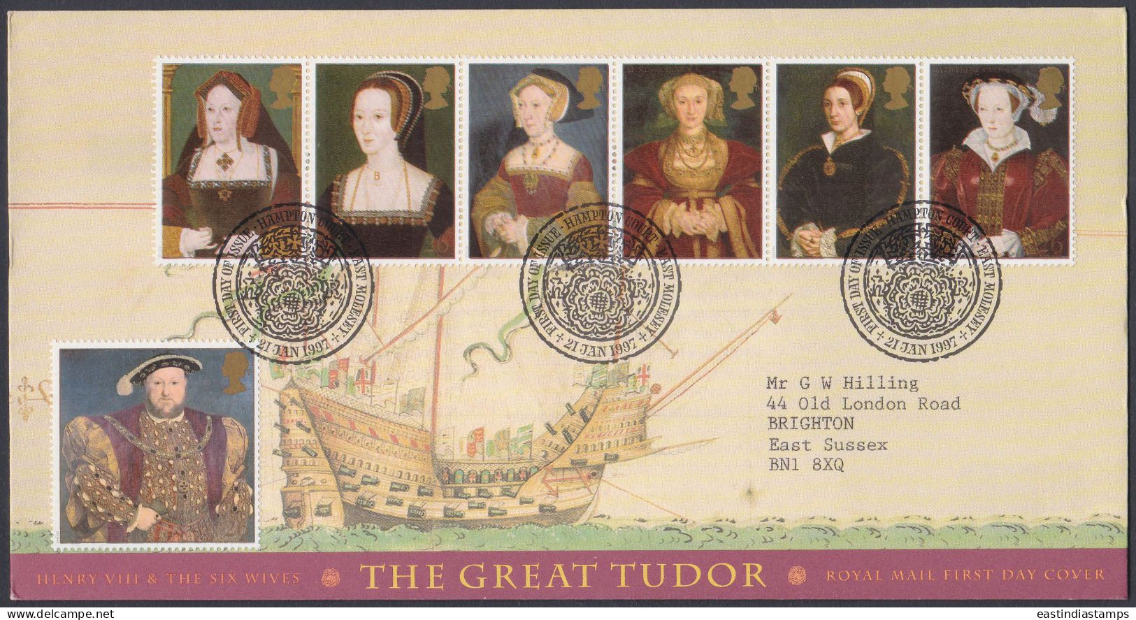 GB Great Britain 1997 FDC The Great Tudor, Royal, Royalty, British, Ship, Ships, Pictorial Postmark, First Day Cover - Lettres & Documents