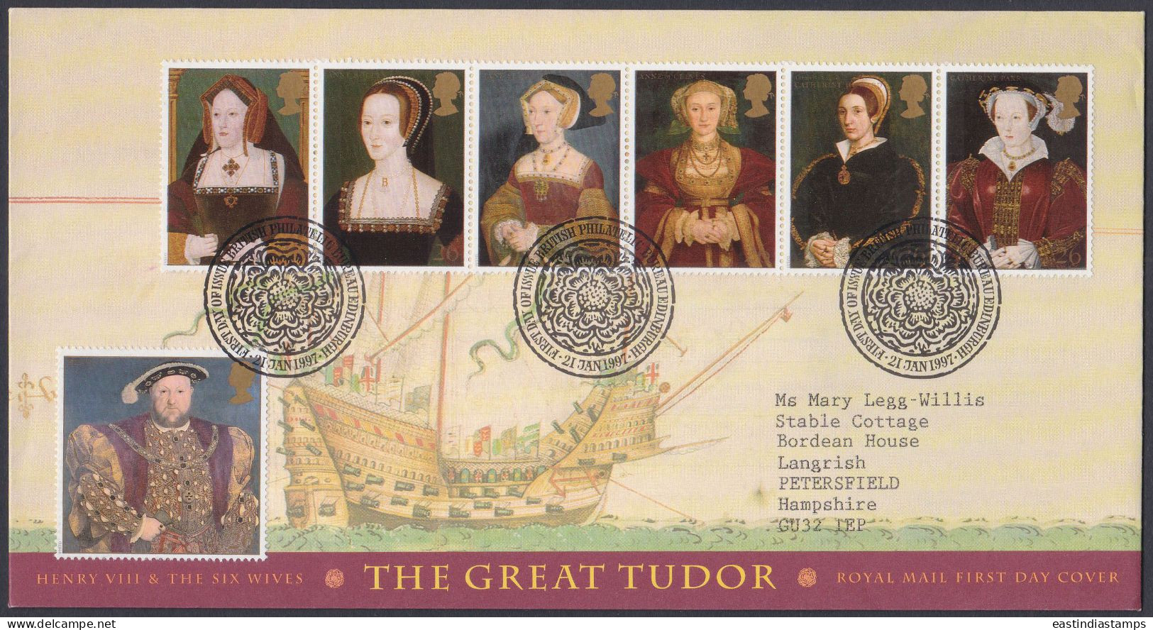 GB Great Britain 1997 FDC The Great Tudor, Royal, Royalty, British, Ship, Ships, Pictorial Postmark, First Day Cover - Lettres & Documents