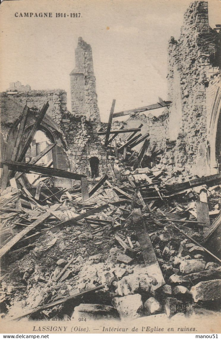 LASSIGNY  Intérieur De L'église En Ruines - Lassigny