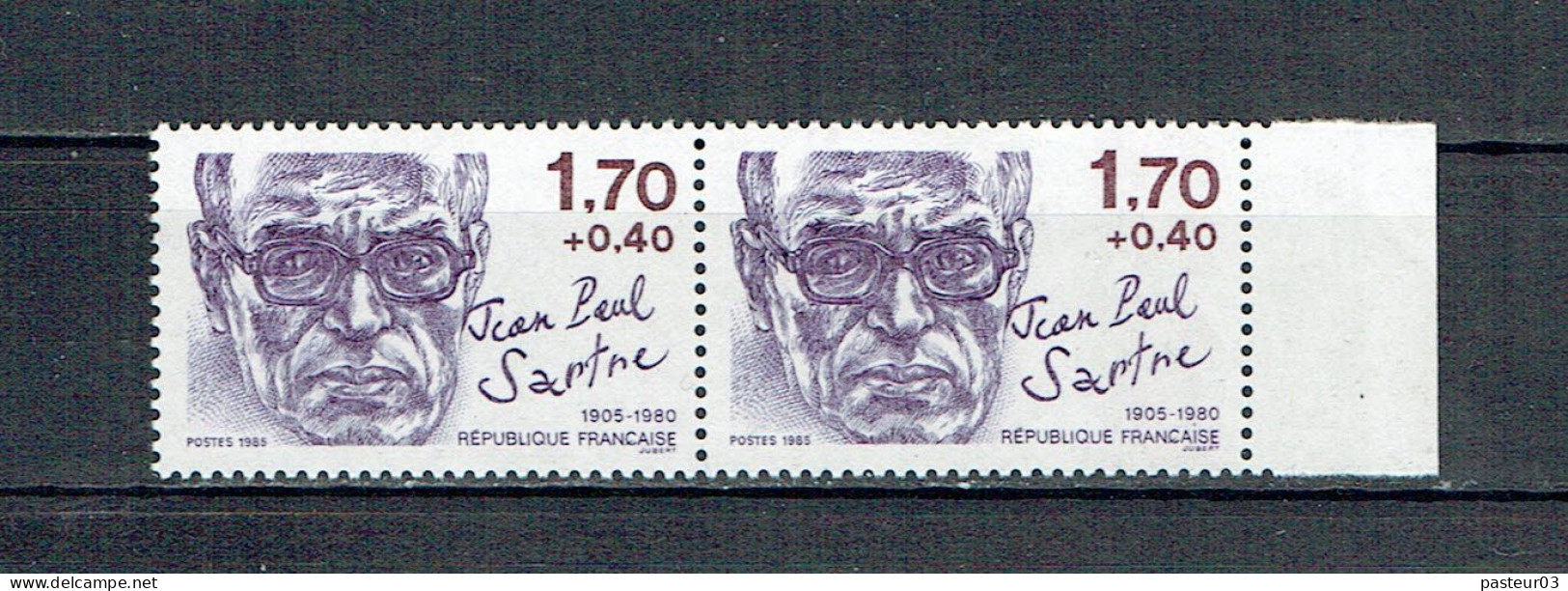 2355 Jean-Paul Sartre Normal Tenant à Variété Sans Point Sur Le I La Paire Tenant à Normal - Neufs