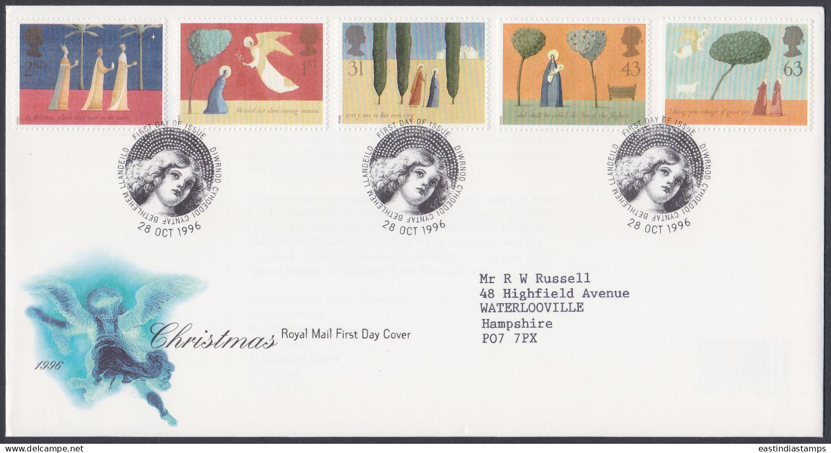 GB Great Britain 1996 FDC Christmas, Christianity, Festival, Christian, Pictorial Postmark, First Day Cover - Brieven En Documenten