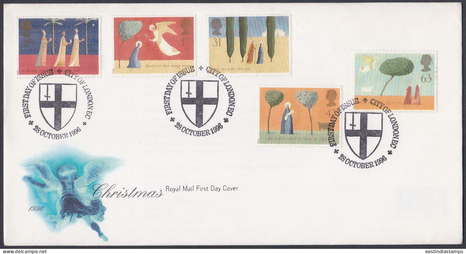 GB Great Britain 1996 FDC Christmas, Christianity, Festival, Christian, Pictorial Postmark, First Day Cover - Storia Postale