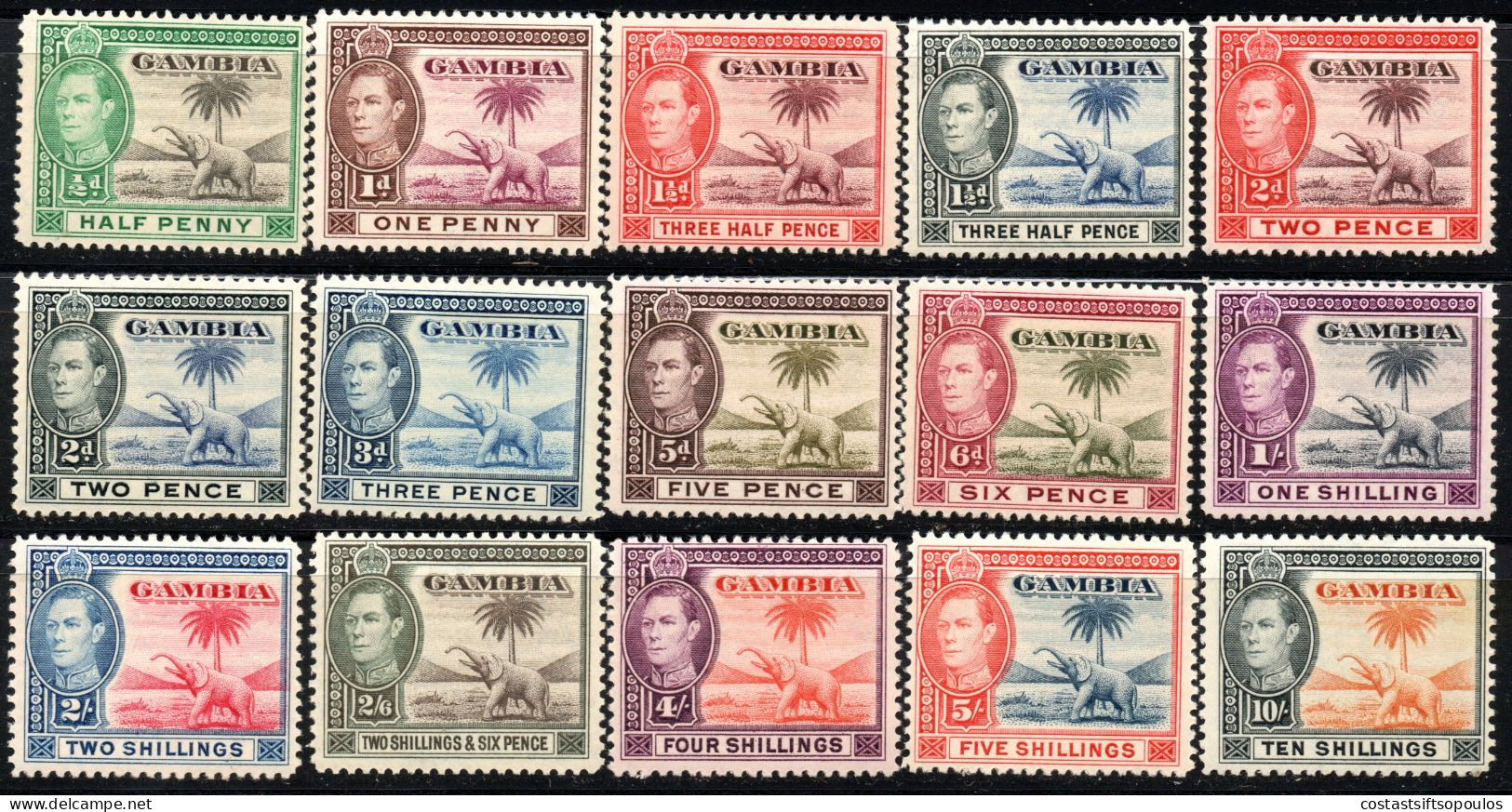 2942.GAMBIA 1938-1945 ELEPHANT SG.150-161(-156a 1/3) MNH - Gambia (...-1964)