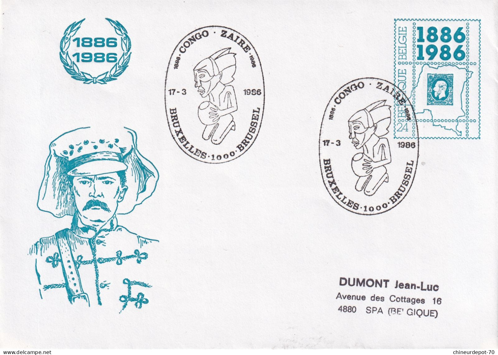 1886-1986 Congo. Zaïre     Bruxelles - Enveloppes
