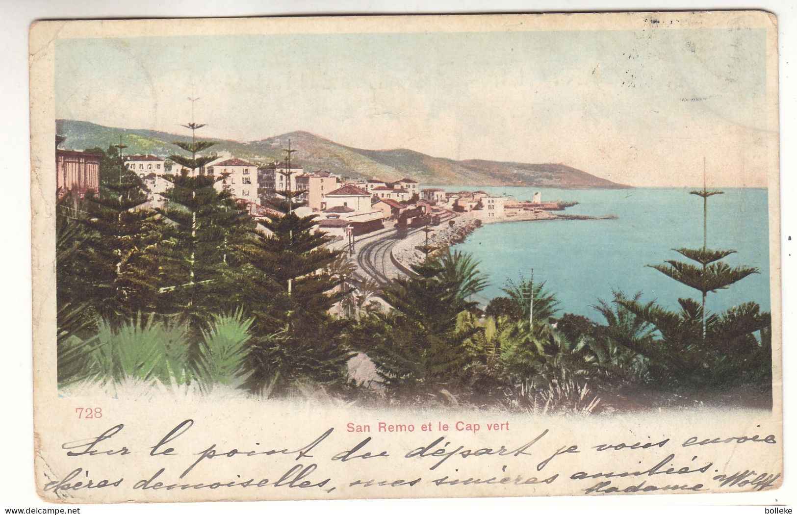 Monaco - Carte Postale De 1905  ? - Oblit Monte Carlo - Exp Vers Bruxelles - Vue San Remo Et Le Cap Vert - - Storia Postale