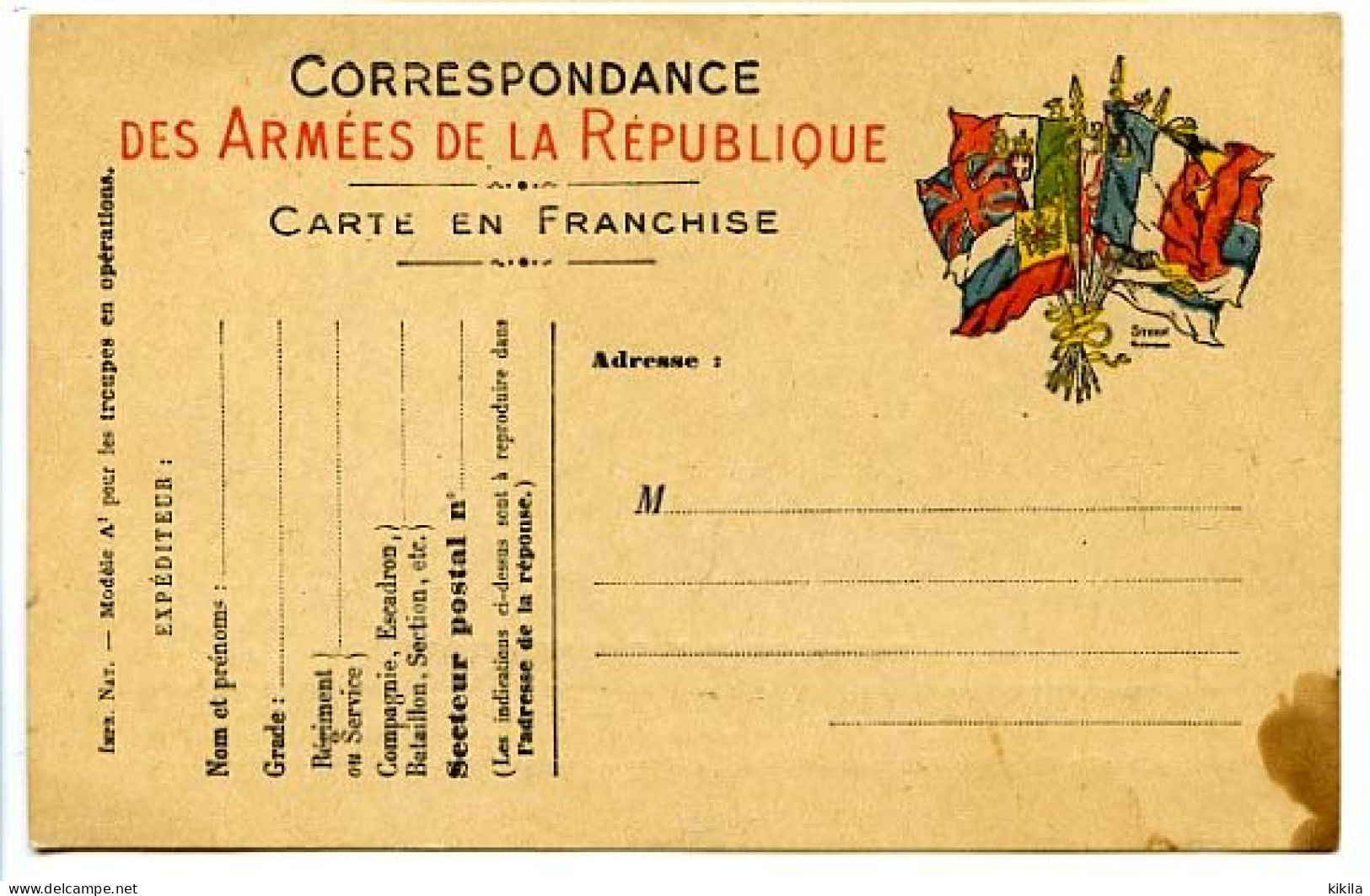 CPA  9 X 14  Carte En Franchise  Correspondance Des Armées De La République (2) Drapeaux - Cartas & Documentos
