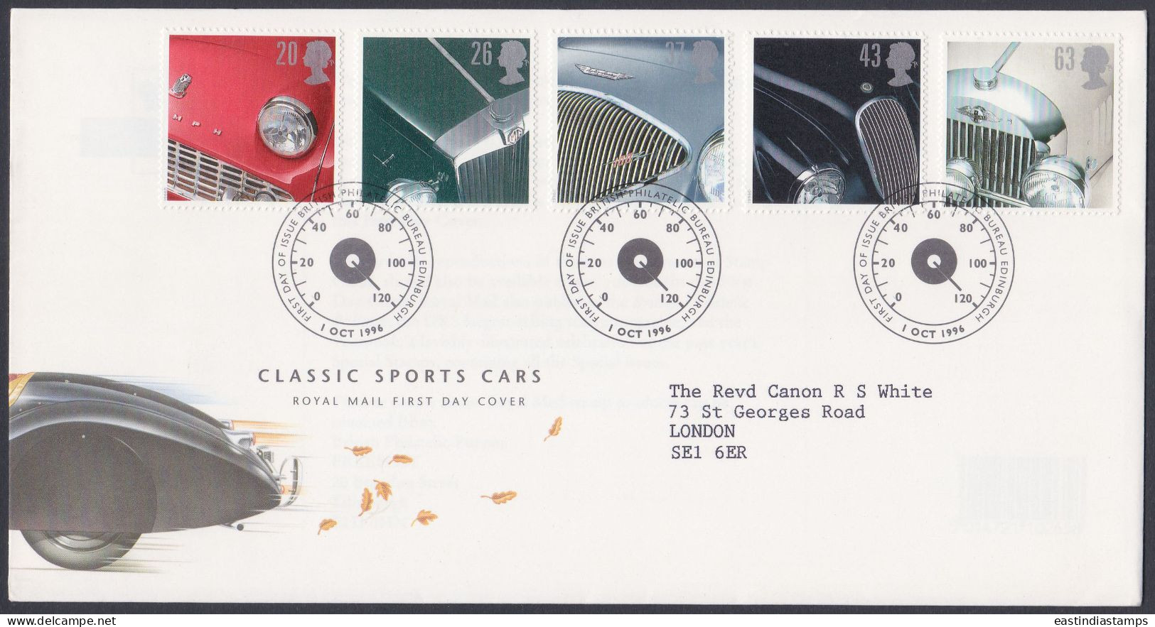 GB Great Britain 1996 FDC Classic Sports Cars, Car, Autombile, Pictorial Postmark, First Day Cover - Briefe U. Dokumente