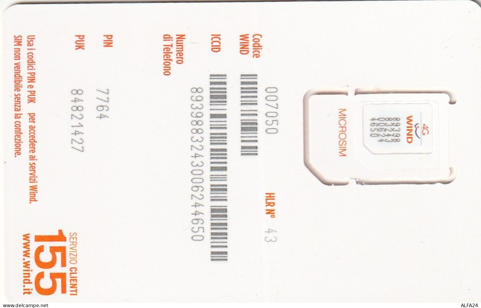 ITALIA GSM SIM WIND (E77.44.4 - [2] Sim Cards, Prepaid & Refills