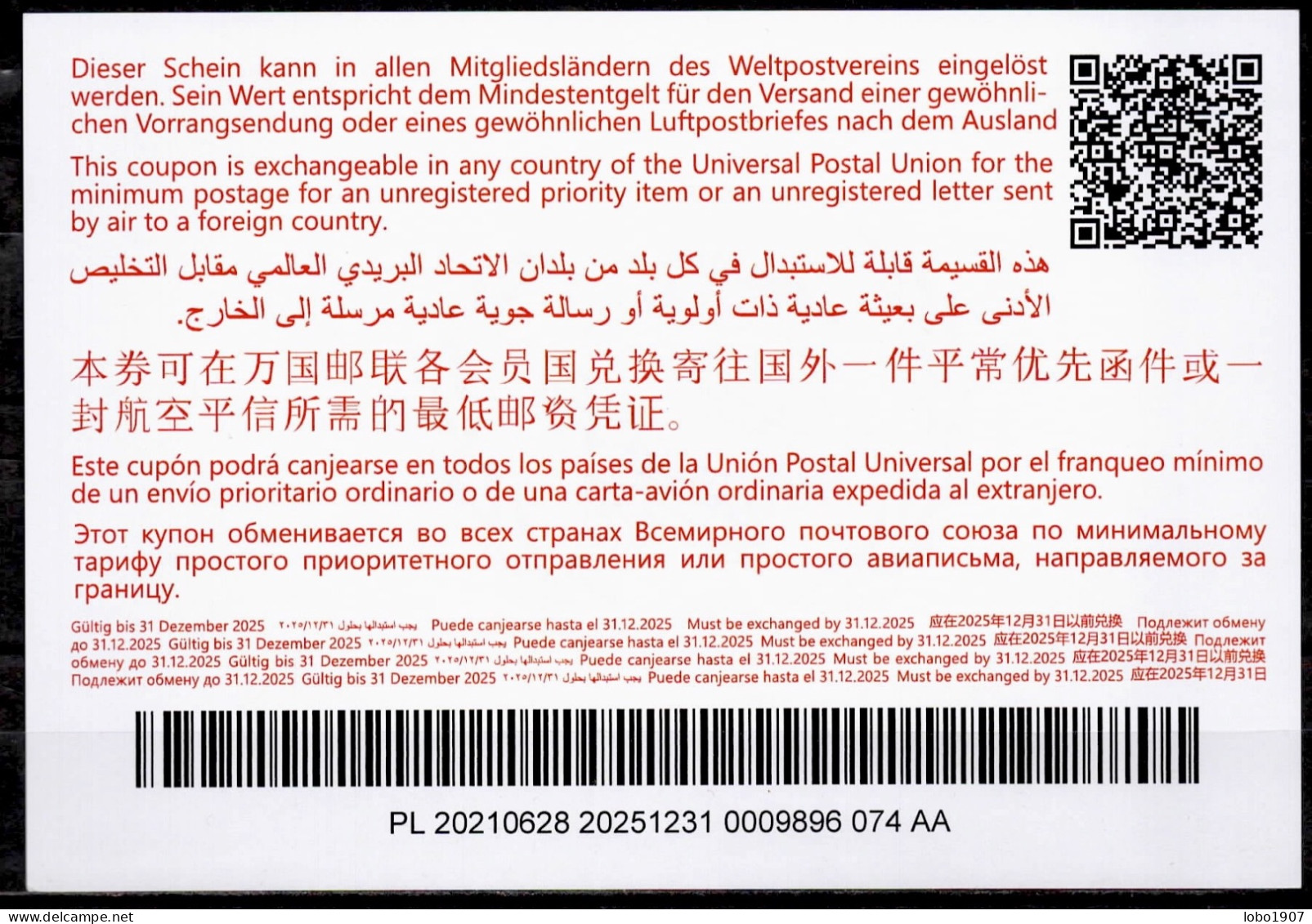 POLOGNE POLAND  Abidjan Ab46  20210628 AA  International Reply Coupon Reponse Antwortschein IRC IAS Mint ** - Postwaardestukken