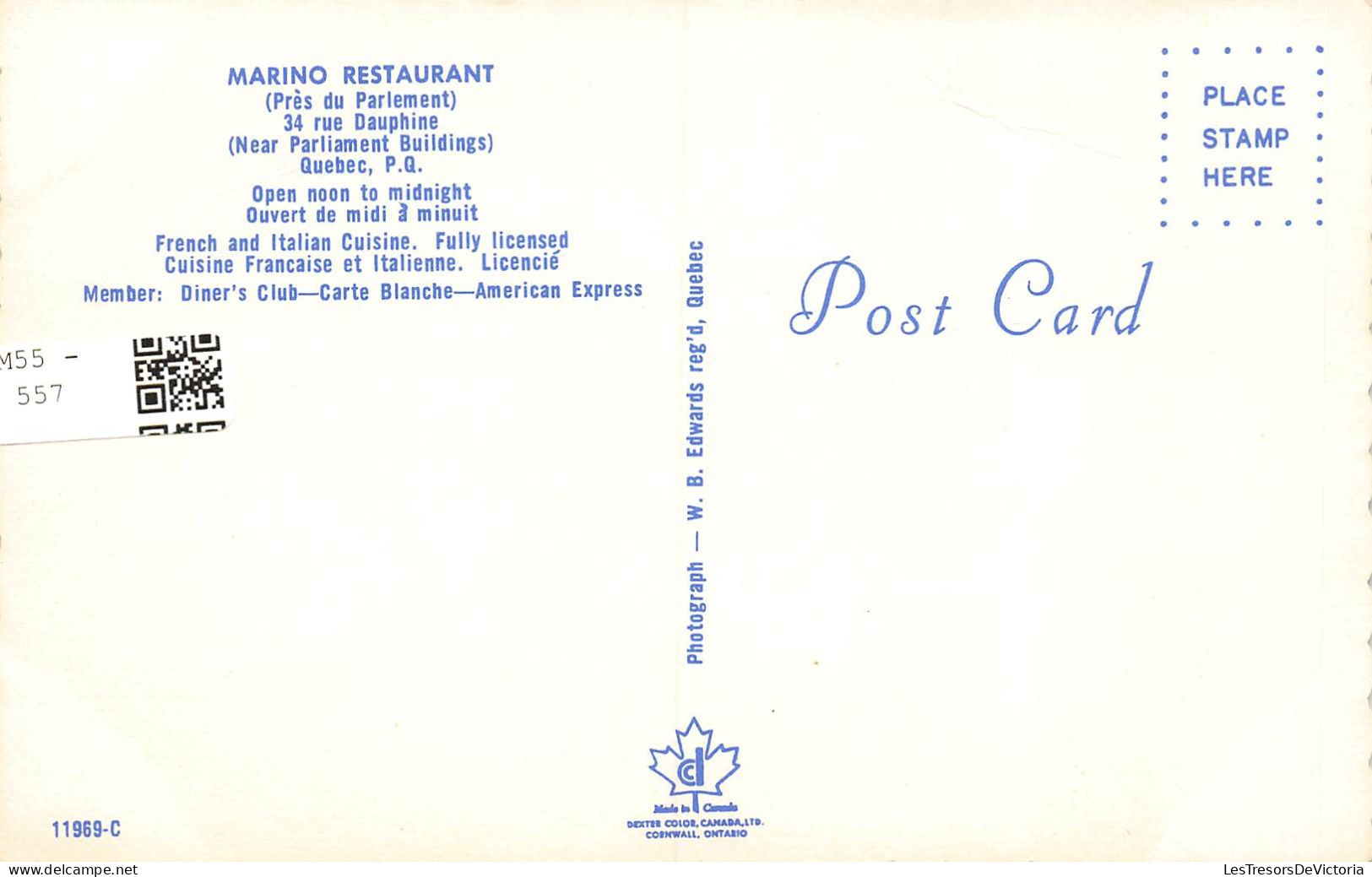 CANADA - Morino Restaurant (près Du Parlement) - 34 Rue Dauphine - Quebec - PQ - Carte Postale Ancienne - Autres & Non Classés