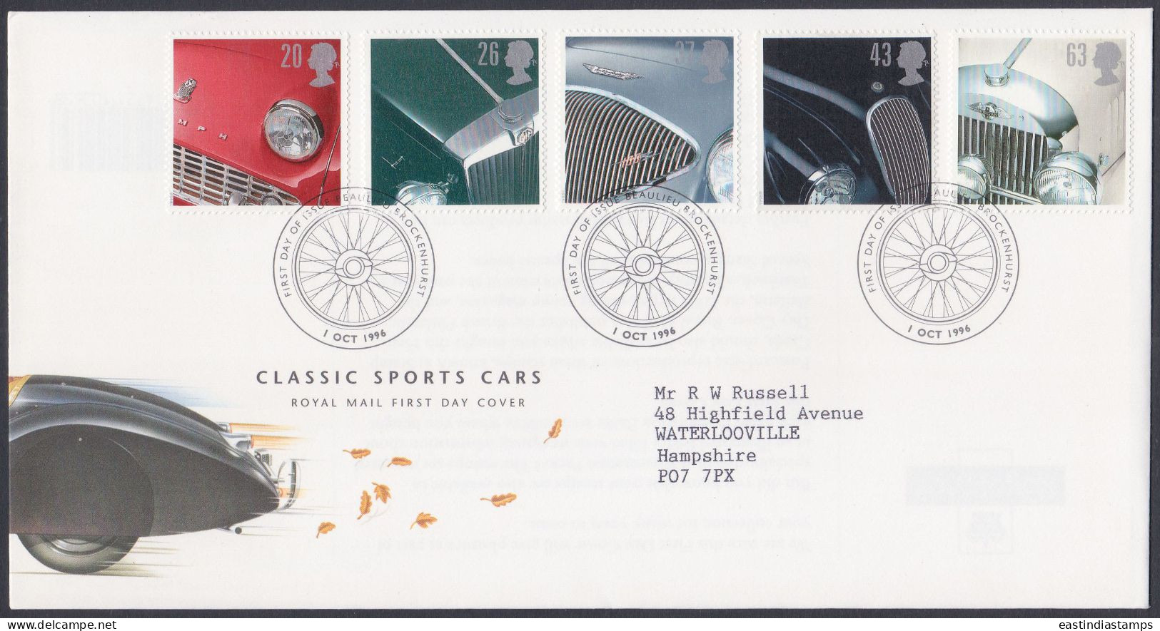 GB Great Britain 1996 FDC Classic Sports Cars, Car, Autombile, Pictorial Postmark, First Day Cover - Covers & Documents