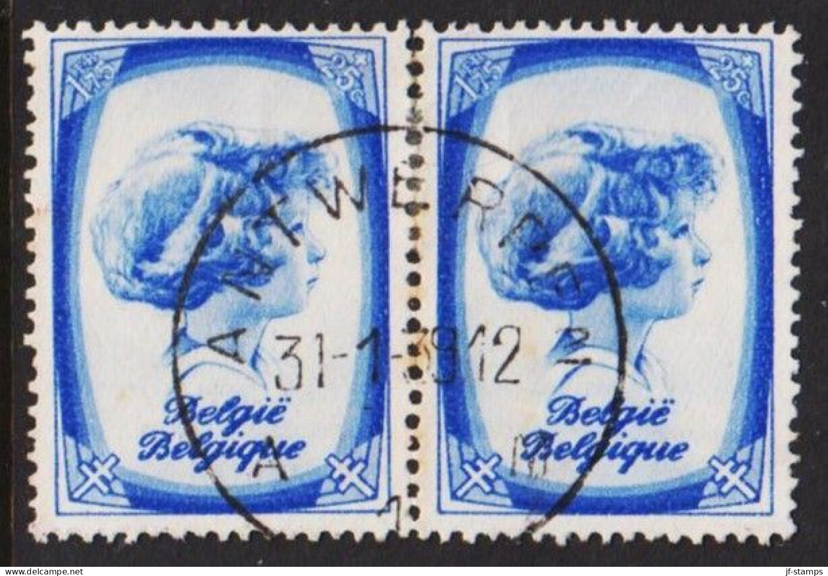 1938. BELGIE. Tuberculosis. Prinz Albert Von Lüttich 1.75 Fr + 25 C In Pair Beautifully Cance... (Michel 494) - JF545362 - Used Stamps