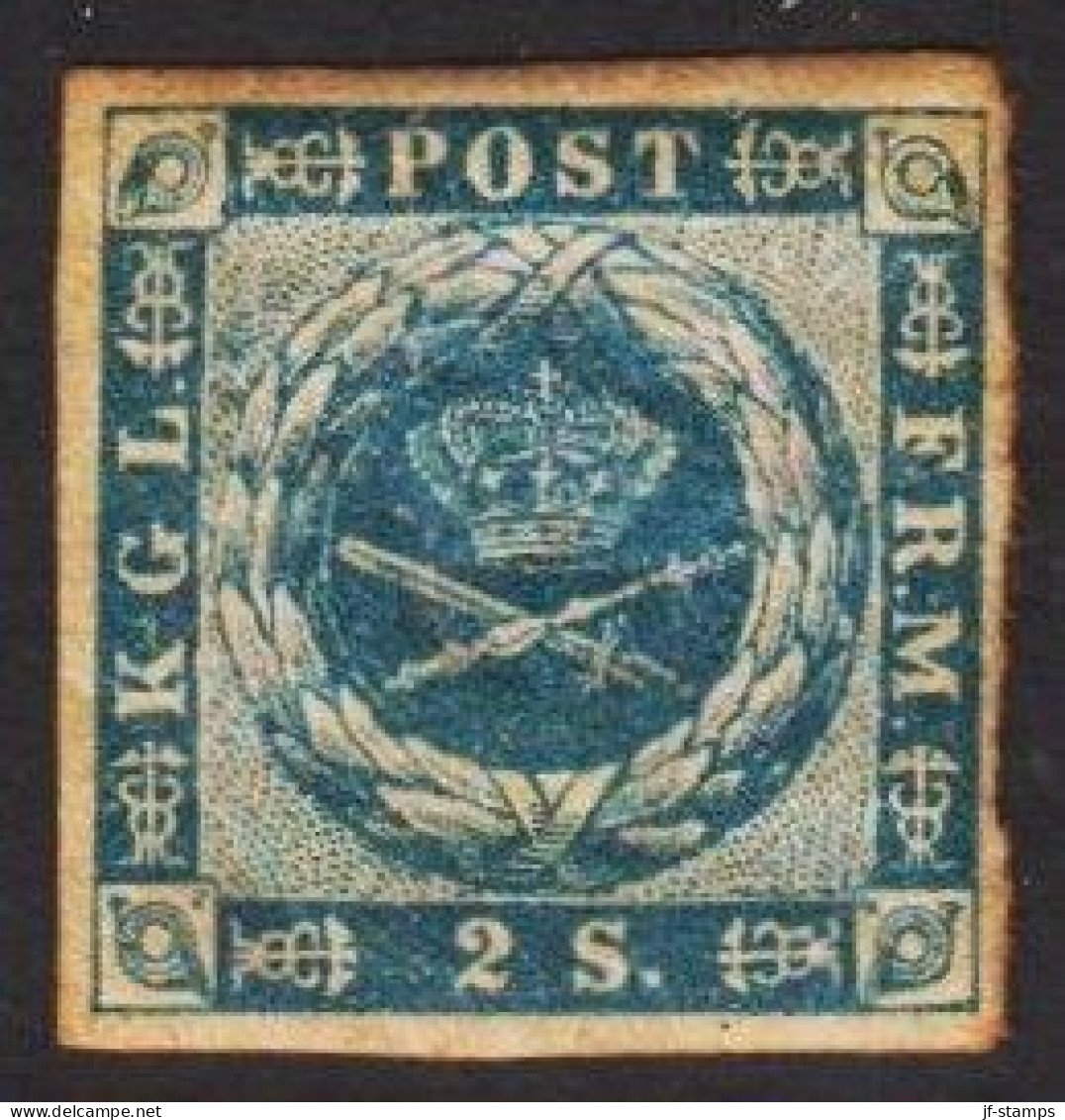 1855. DANMARK. Dotted Spandrels. 2 Skilling Blue. Beautiful Stamp Hinged.  (Michel 3) - JF545363 - Unused Stamps