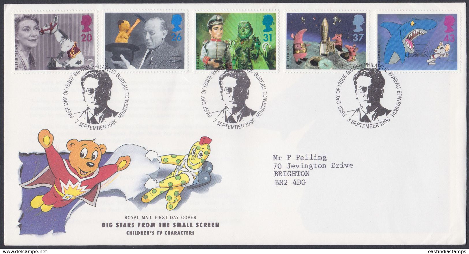 GB Great Britain 1996 FDC TV, Television, Children, Cartoon, Horse, Drama, Art, Pictorial Postmark, First Day Cover - Lettres & Documents