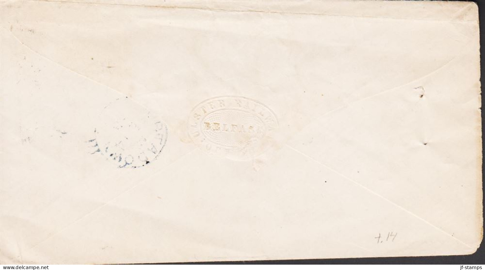1854 - 1857. Victoria. ONE PENNY. Perf 14. Position T F On Small Cover Cancelled BELFAST SE 13... (Michel 8B) - JF545375 - Altri & Non Classificati