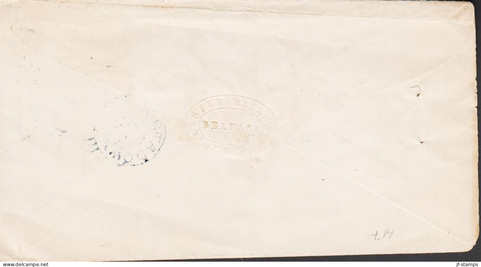 1854 - 1857. Victoria. ONE PENNY. Perf 14. Position T F On Small Cover Cancelled BELFAST SE 13... (Michel 8B) - JF545375 - Andere & Zonder Classificatie