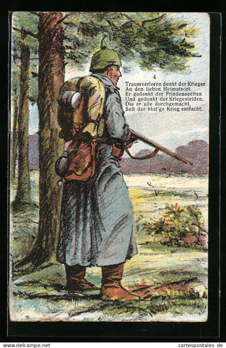 AK Einsamer Infanteriesoldat Auf Wache Denkt An Die Heimat  - Guerre 1914-18