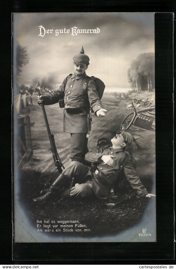 AK Frisch Verwundeter Und Kamerad Auf Dem Schlachtfeld, Der Gute Kamerad  - Guerre 1914-18