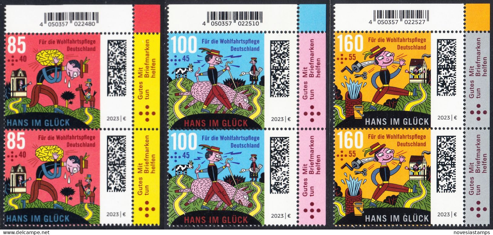 !a! GERMANY 2023 Mi. 3745-3747 MNH SET Of 3 Vert.PAIRS From Upper Right Corners - Grimm Fairytales: Hans Im Glueck - Nuevos