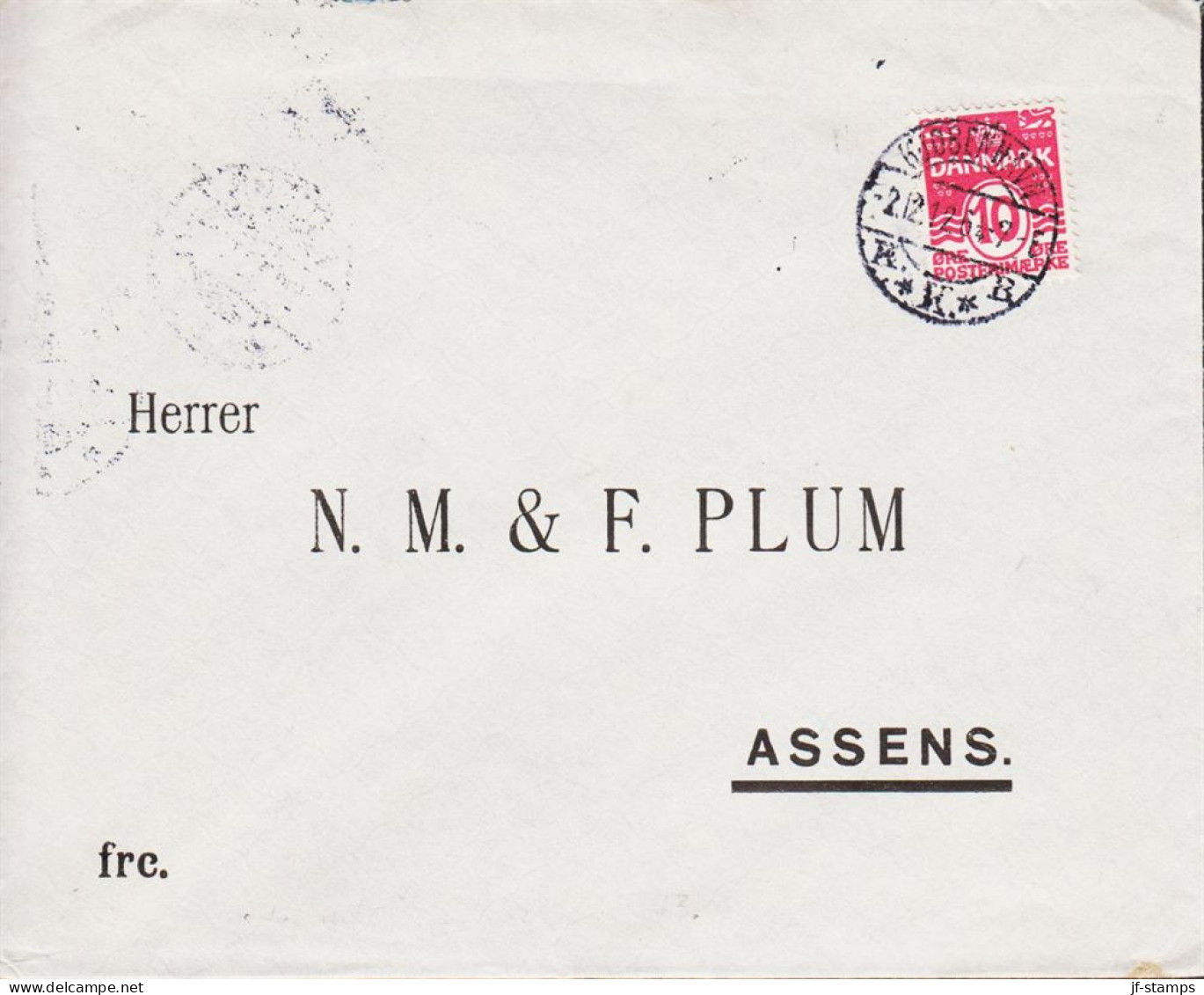 1912. DANMARK. Numeral. 10 Øre Carmine-pink. Solo On Envelope To Assens Cancelled KJBENHAVN K.... (Michel 64) - JF545390 - Cartas & Documentos