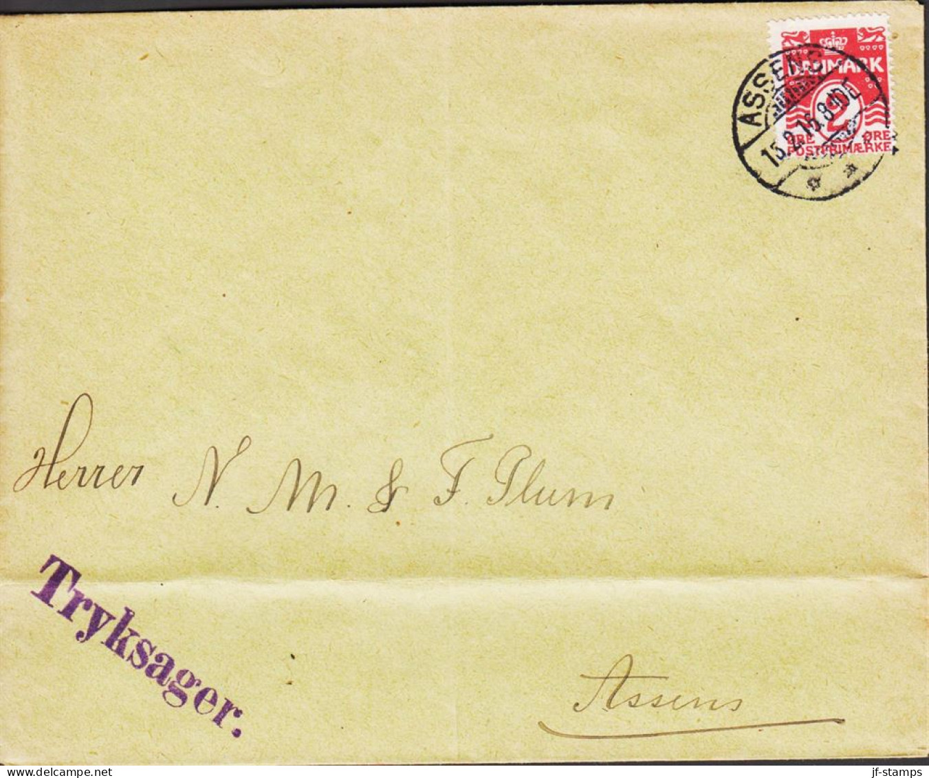 1916. DANMARK. 2 ØRE Wavy-line On Local Printed Matter (Tryksager) Cancelled ASSENS 15.2.16.  (Michel 78 ) - JF545391 - Briefe U. Dokumente