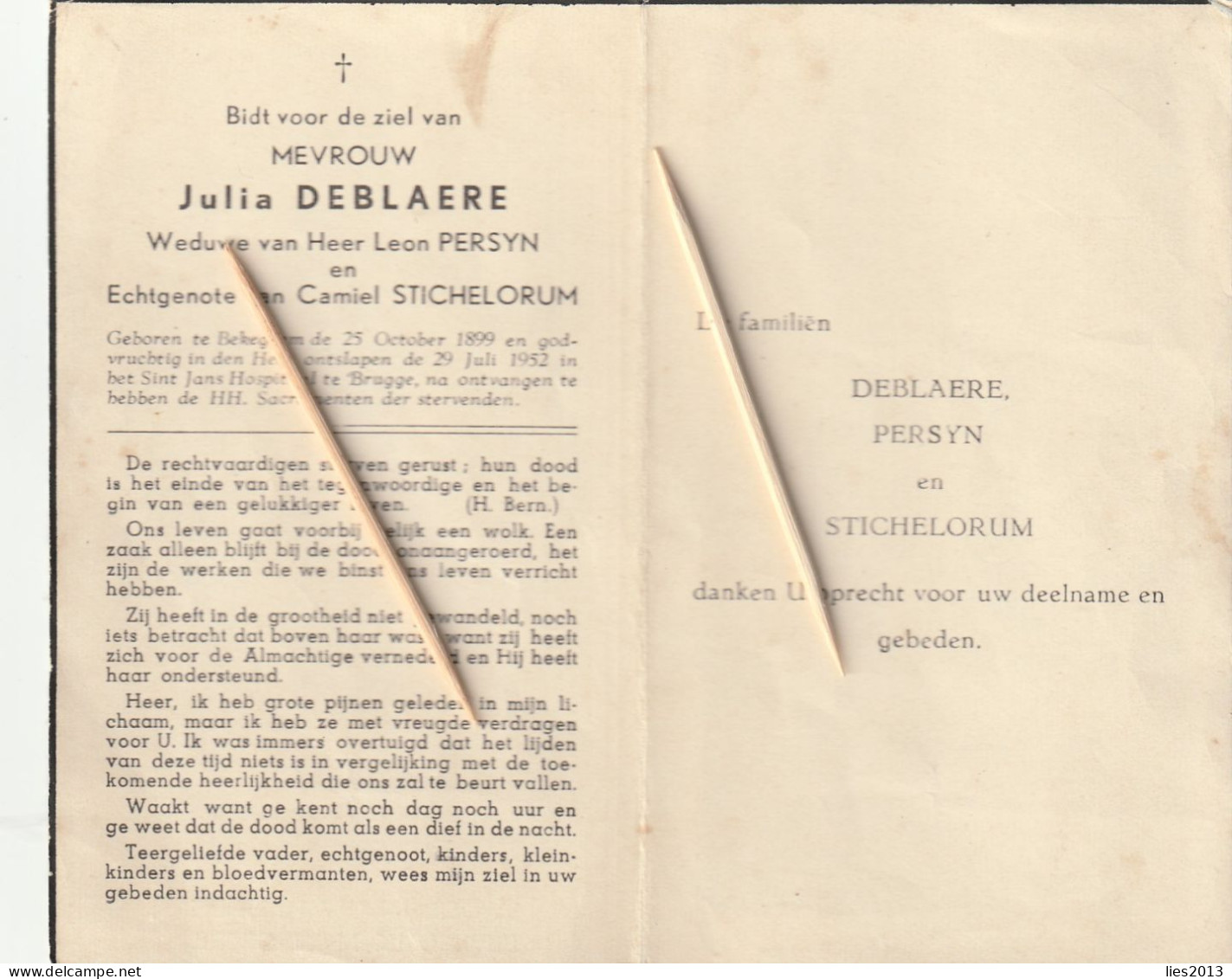 Bekegem, Brugge, Julia DEblaere, Persyn, Stichelorum - Images Religieuses