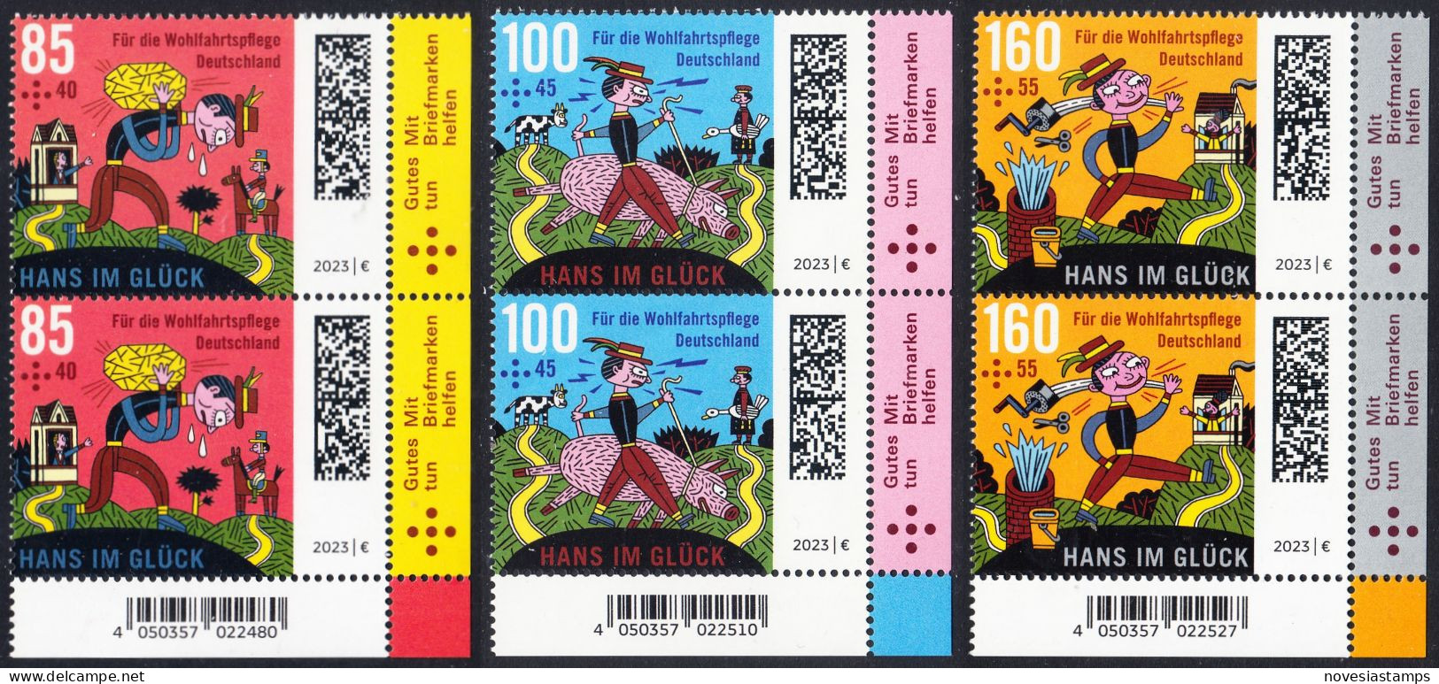 !a! GERMANY 2023 Mi. 3745-3747 MNH SET Of 3 Vert.PAIRS From Lower Right Corners - Grimm Fairytales: Hans Im Glueck - Ungebraucht