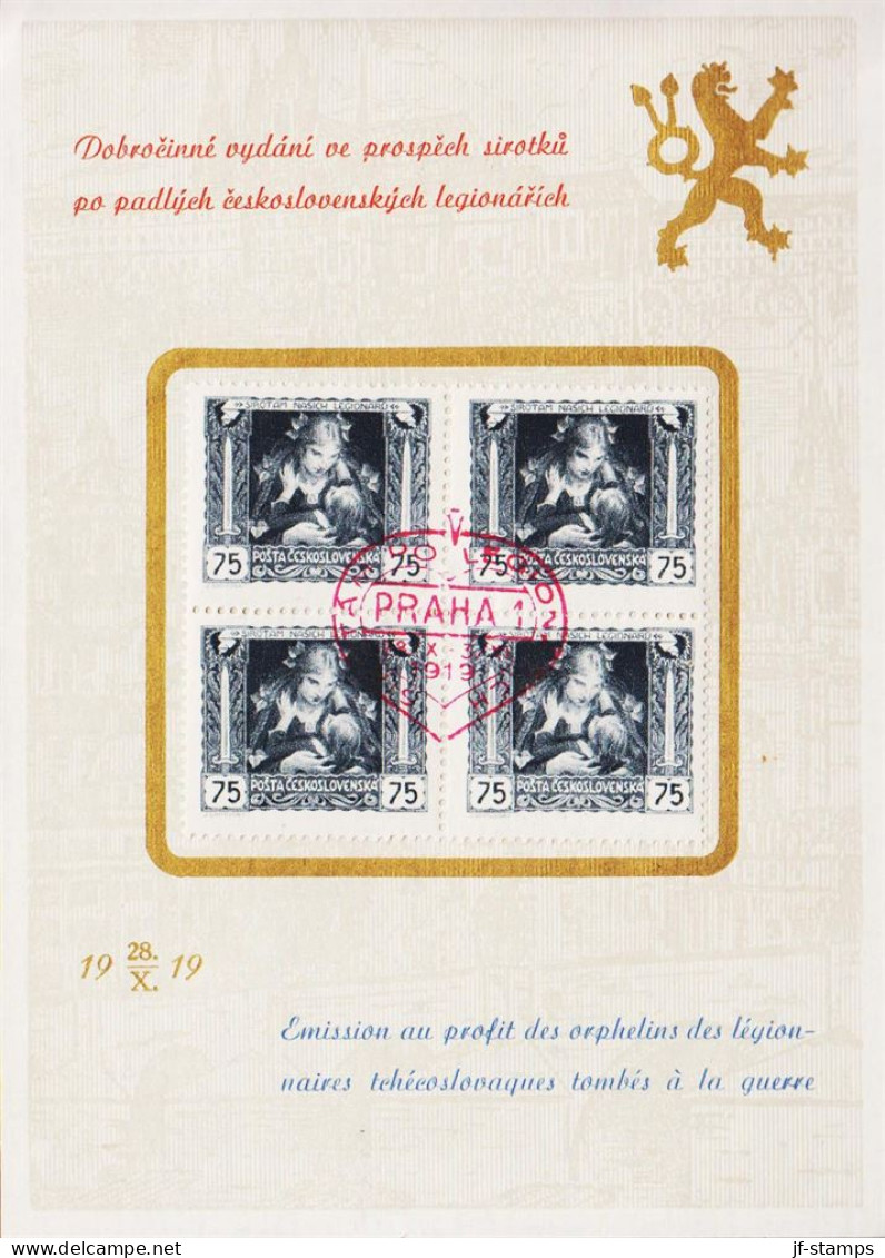 1919. CESKOSLOVENSKO. Legionaire Issue 75 H In 4block Beautifully Cancelled In Red PRAHA 1919 And Mounted ... - JF545397 - Usati
