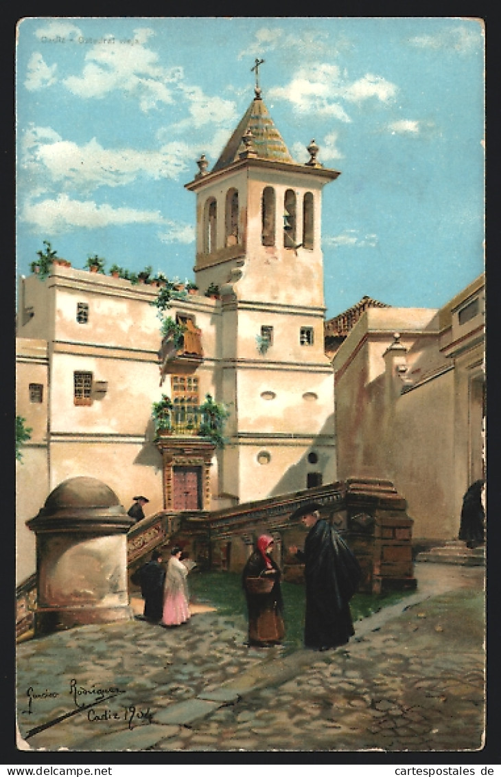 Artista-Postal Cadiz, Ortspartie Mit Anwohnern An Einem Sonnigen Tag, 1904  - Cádiz