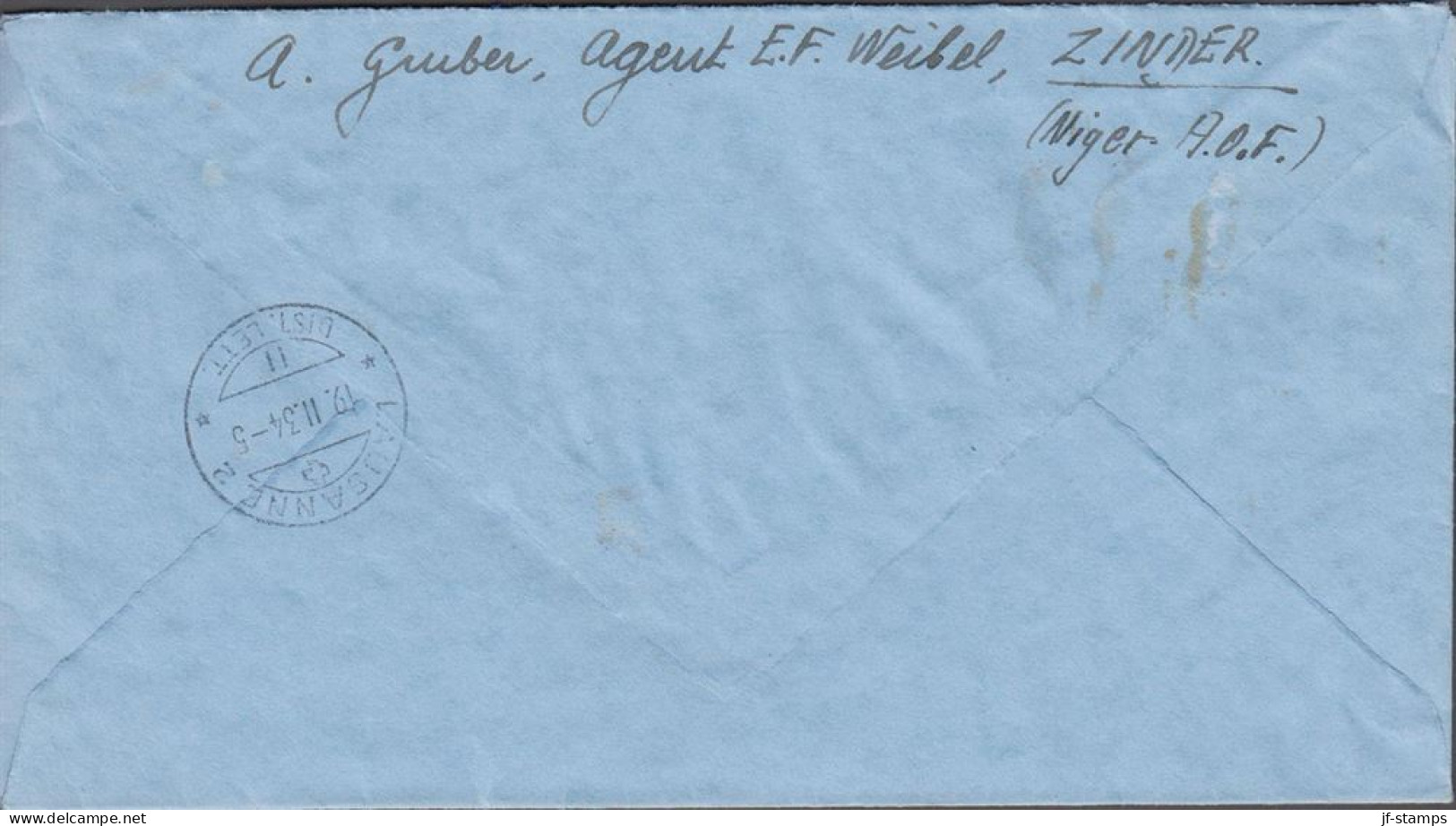 1934. NIGER. Rare Registered Cover To Lausanne, Suisse With Margin 4block (number B 23012 15)... (MICHEL 17+) - JF545402 - Oblitérés