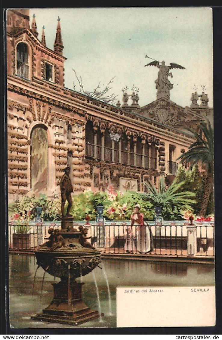 Lithographie Sevilla, Jardines Del Alcazar  - Sevilla
